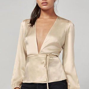 Reformation Deep V Wrap Silk Top - Cream